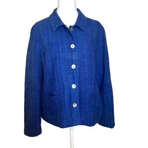Orvis Blue Silk Blend Button Up Jacket Cardigan Blazer Size 16 Career Dress GUC